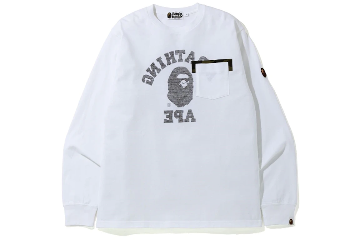 BAPE Reverse College Long Sleeve Tee White