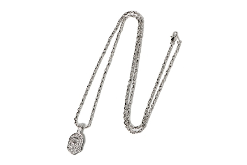 BAPE Rhinestone Ape Head Necklace Silver - SS19 - US