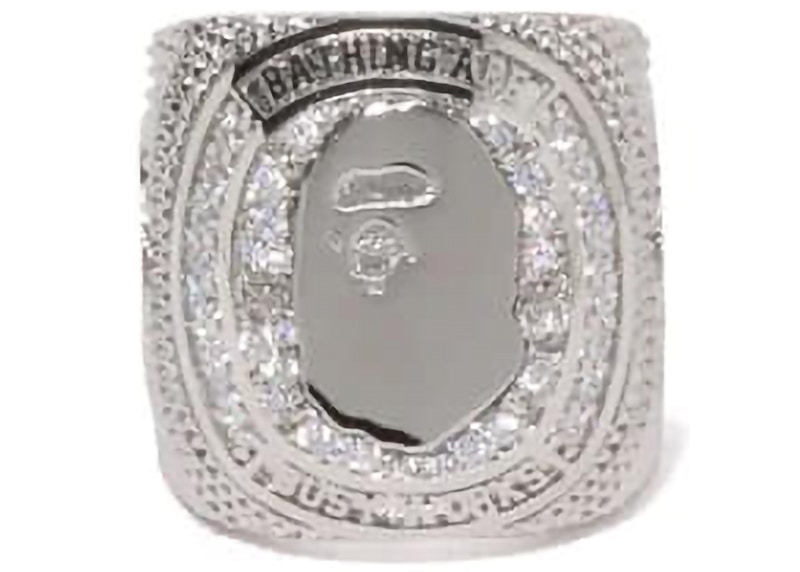 BAPE Rhinestone College Ring Silver