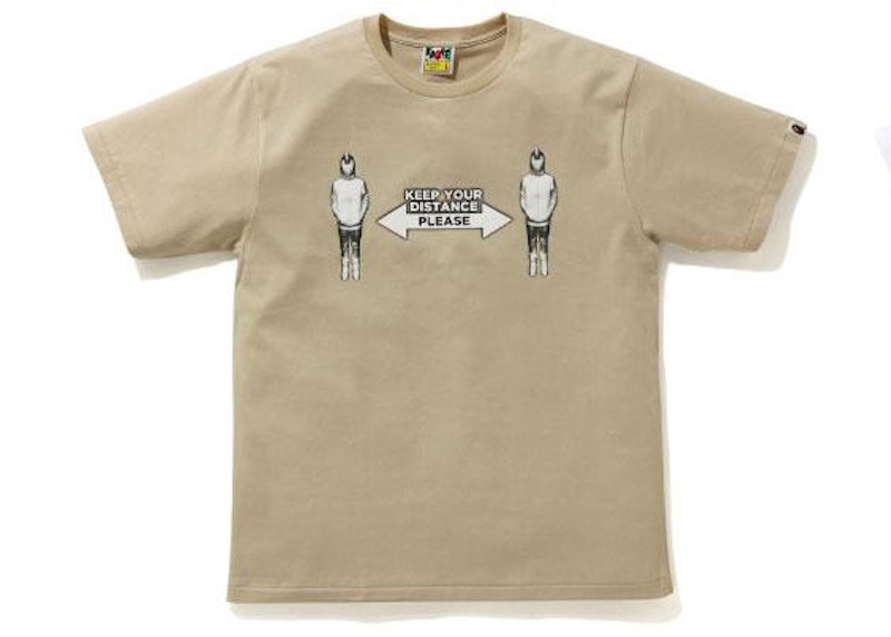 BAPE SOCIAL DISTANCE Shark Figure Tee Beige Men's FW20 US