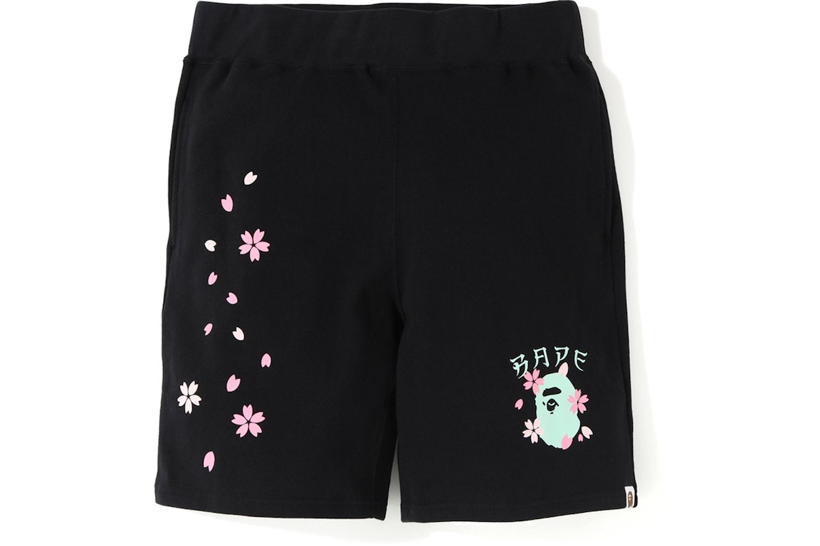 Pre-owned Bape Sakura Sweat Shorts Black