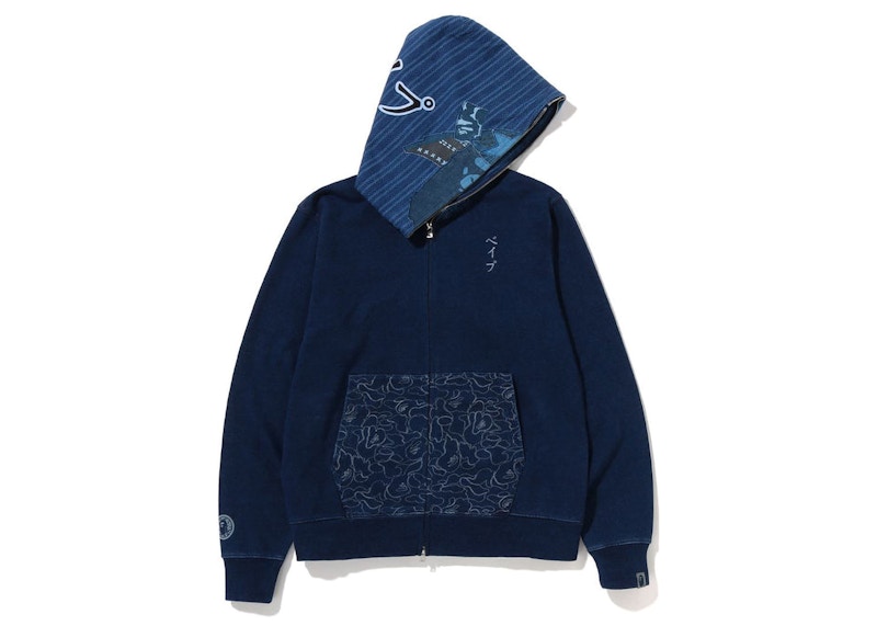 BAPE Samurai Indigo Full Zip Hoodie Indigo Men's - FW22 - US