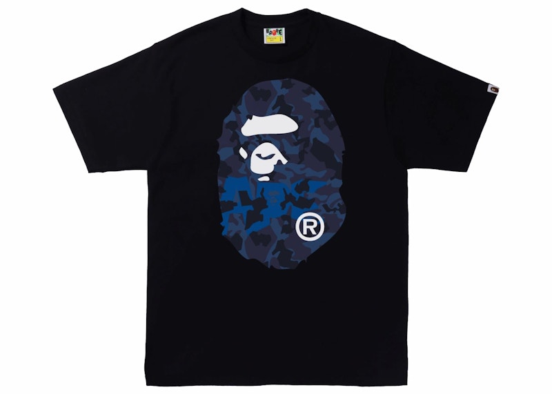 Pre-owned Bape Men's Sand Camo Big Ape Head Tee Shirt In Black/navy Blue