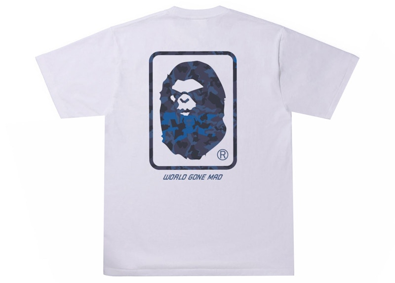 Pre-owned Bape Men's Sand Camo Mad Face Tee Shirt In White/navy Blue