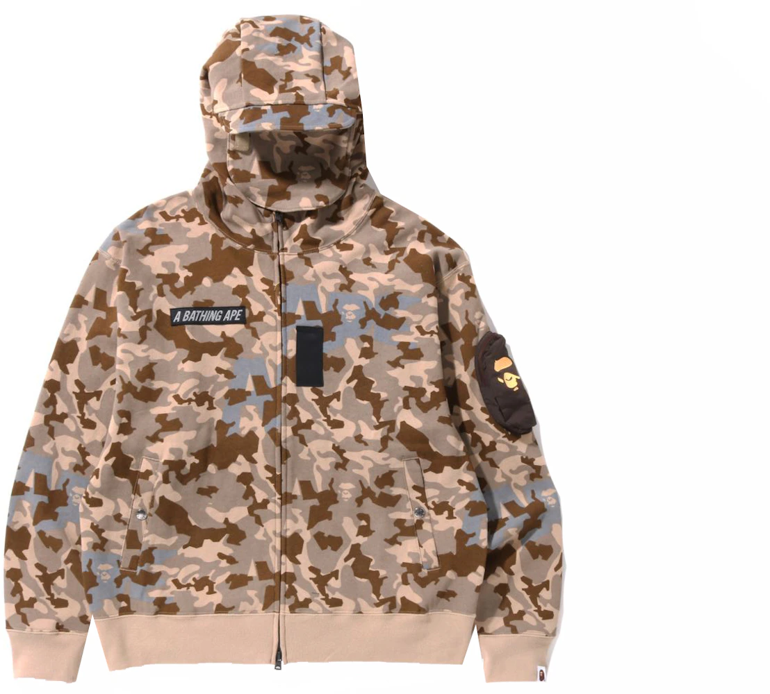 BAPE Sand Camo Military Relaxed Fit Full Zip Mask Hoodie Beige Men's ...