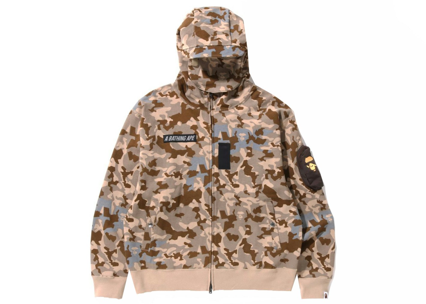 BAPE Sand Camo Military Relaxed Fit Full Zip Mask Hoodie Beige SS22 男装- CN