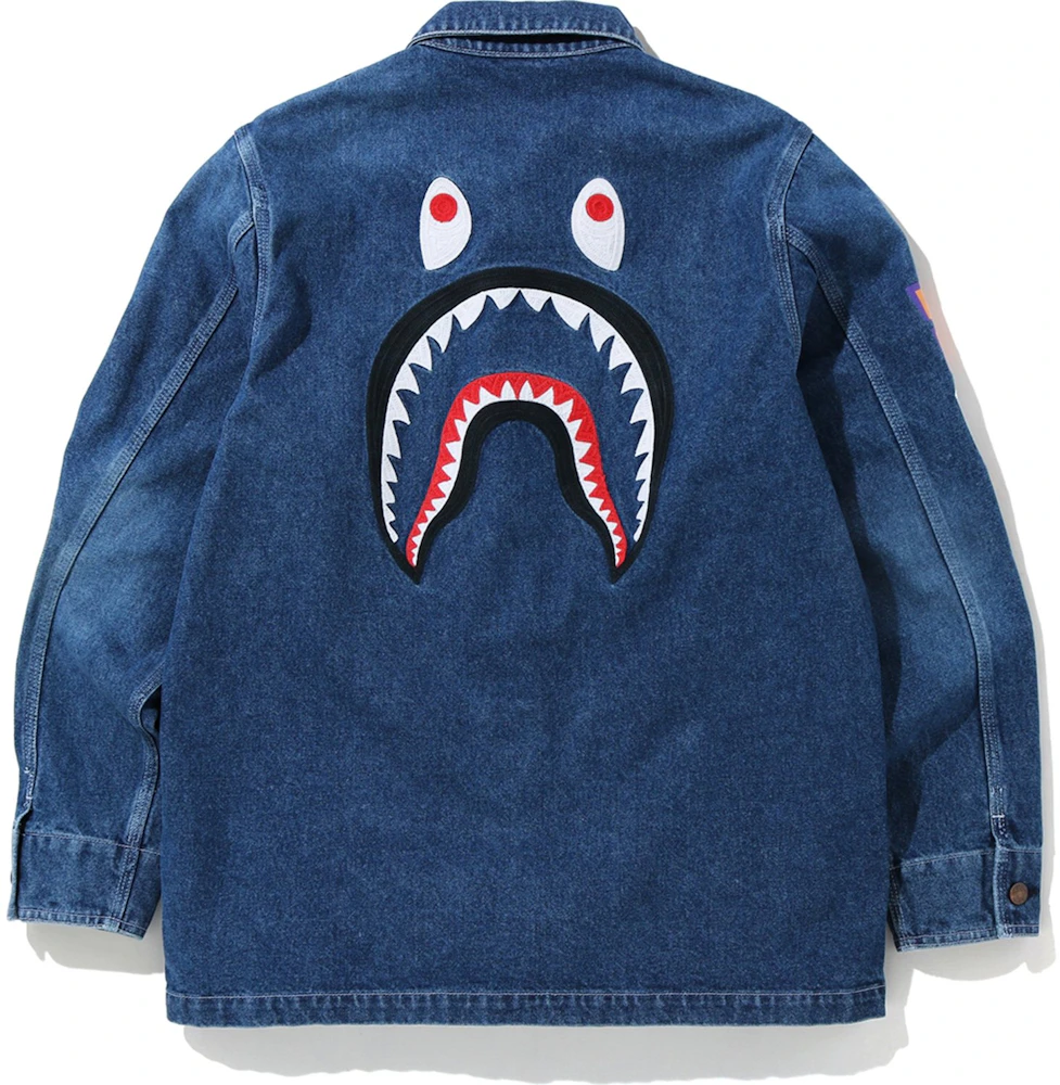 BAPE Kids Indigo Shark Embroidery Jeans A Bathing Ape