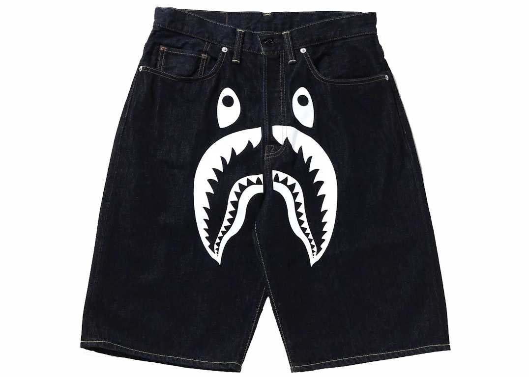 Pre-owned Bape Shark Denim Shorts Indigo