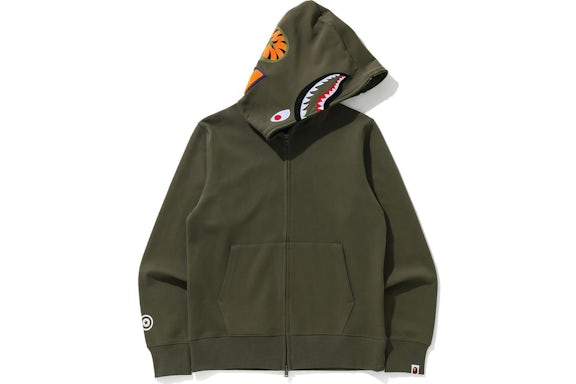 BAPE Shark Double Knit Full Zip Hoodie Olivedrab