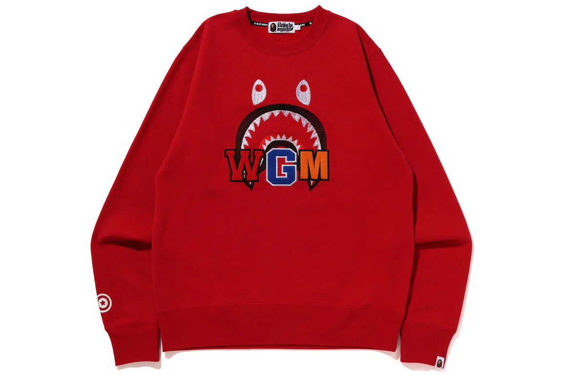 BAPE Shark Embroidery Crewneck Sweatshirt (FW22) Red