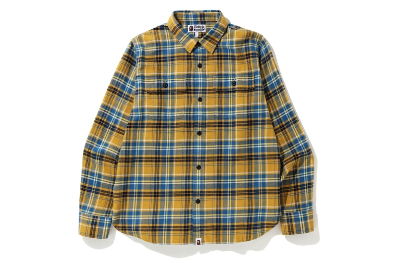 BAPE Shark Flannel Check Shirt (FW19) Yellow Men's - FW19 - US