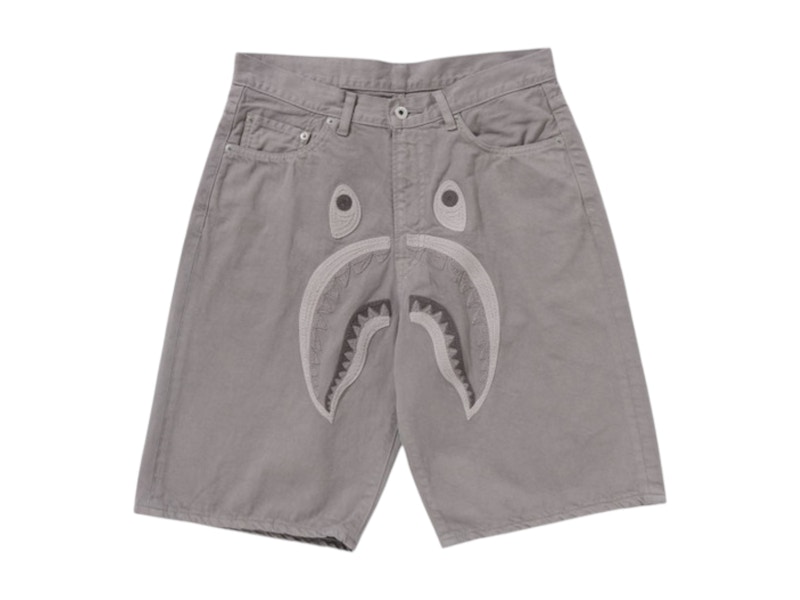 パンツ A BATHING APE SHARK GARMENT DYE RELAXED BAPE Shark Garment Dye Relaxed Fit Denim Shorts Gray Men's