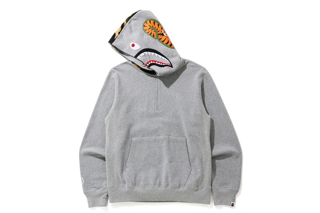 BAPE Shark Half Zip Pullover Hoodie Gray Men's - FW20 - US