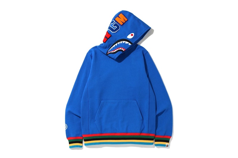BAPE Shark Line Rib Pullover Hoodie Blue