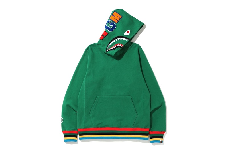 Green bape shop shark hoodie