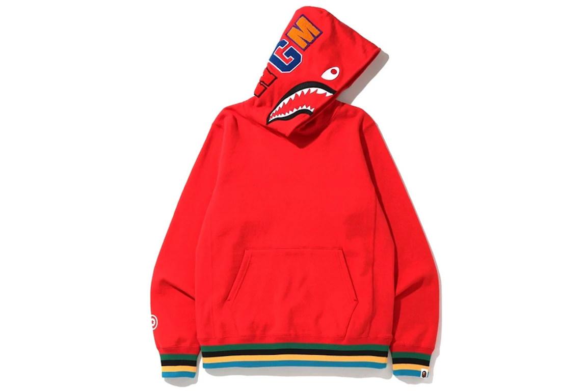 BAPE Shark Line Rib Pullover Hoodie Red