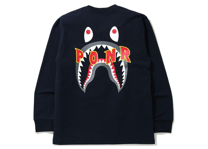 BAPE Shark Ponr L/S Tee Navy