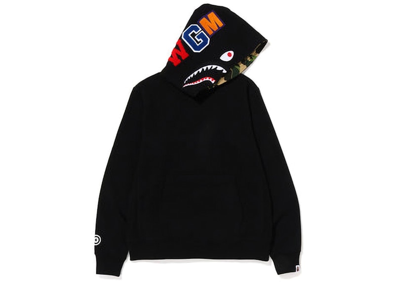 Bape shark emblem 2024 pullover hoodie black