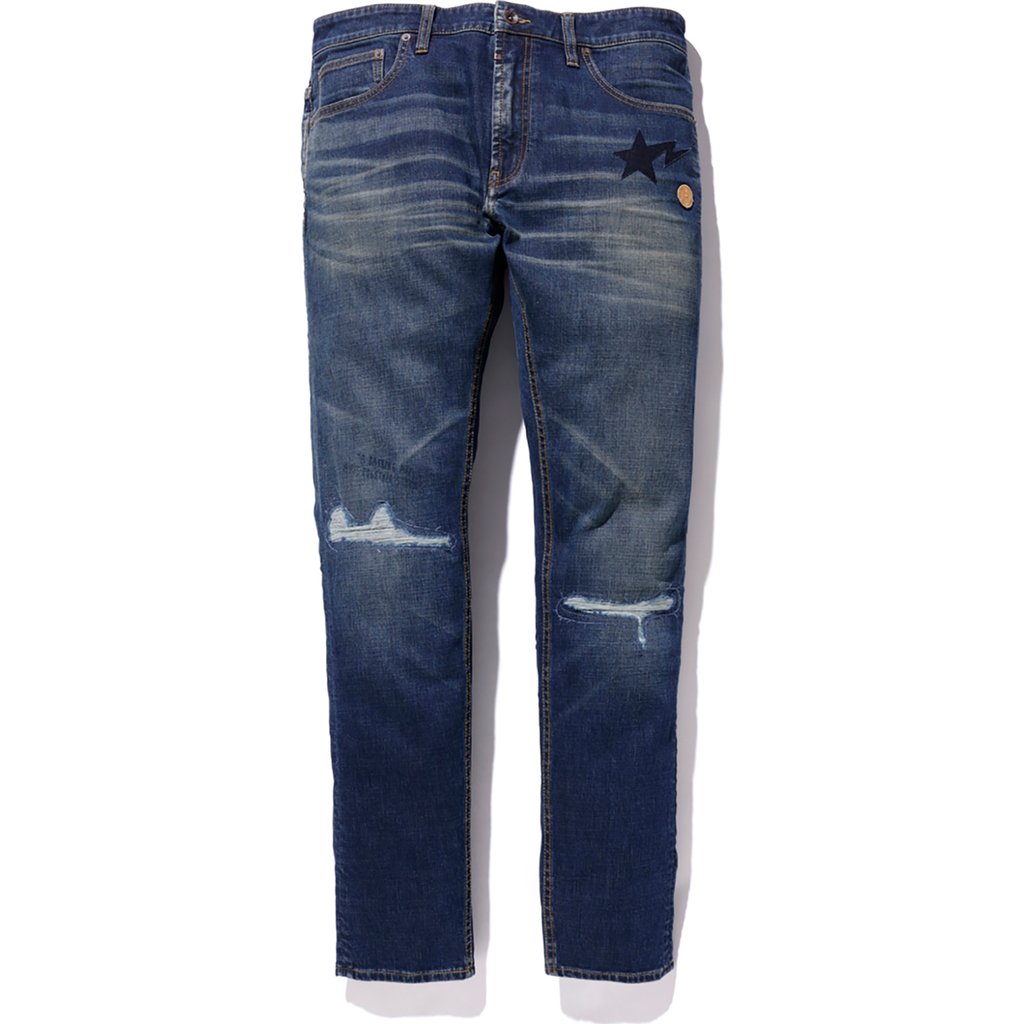 BAPE Skinny Damaged Jeans Indigo Men's - FW19 - US