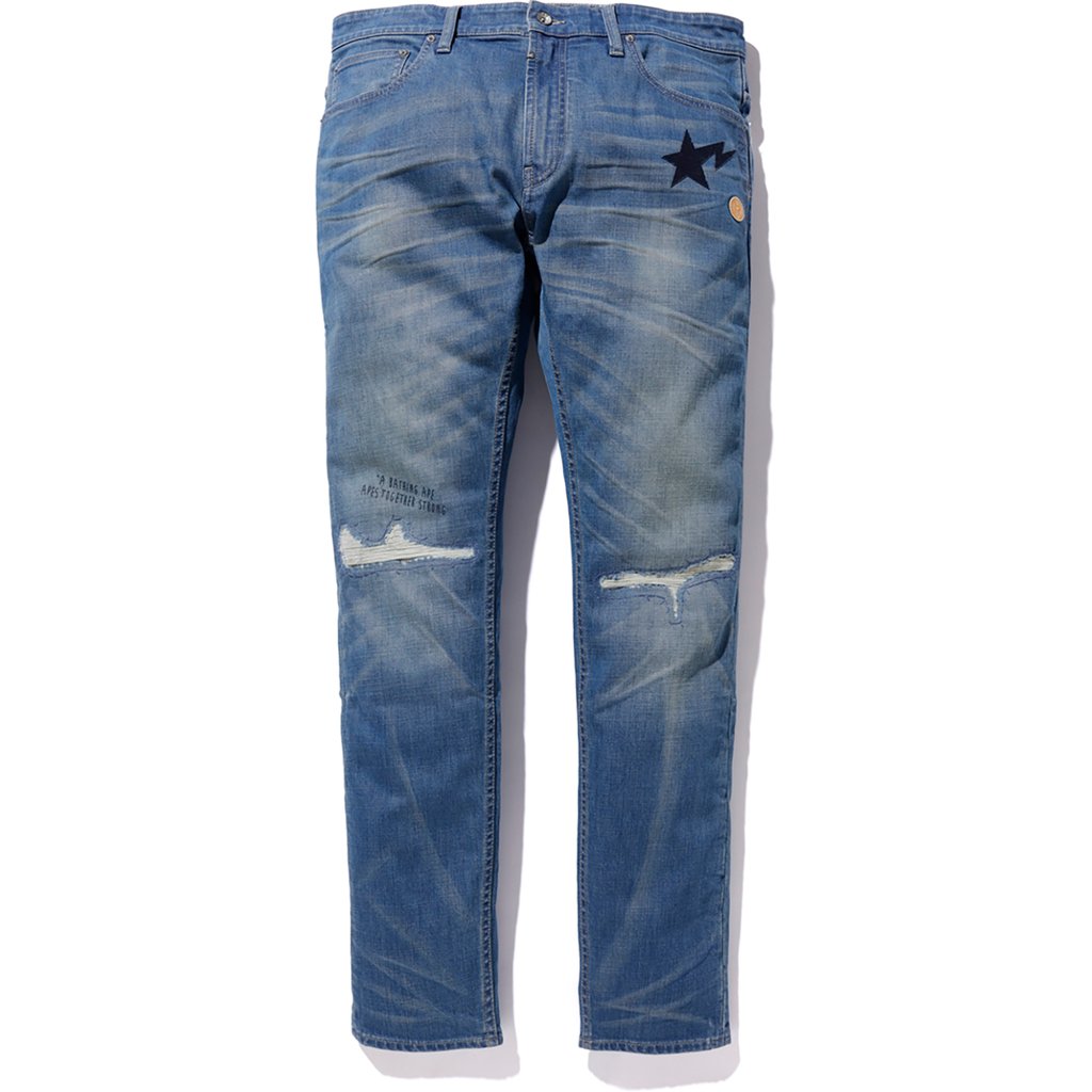 BAPE Skinny Damaged Jeans Light Indigo Men's - FW19 - US