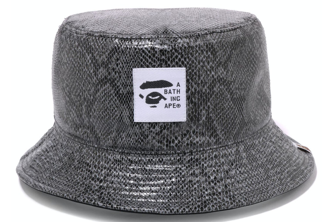 Pre-owned Bape Snake Reversible Bucket Hat Grey Black