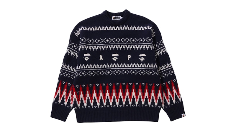 人気 Sweater Knit Snowflake BAPE Navy GB - Men's トップス