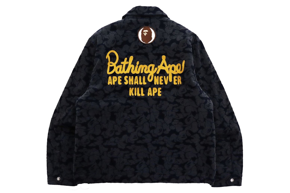 Pre-owned Bape Solid Camo Corduroy Champion Work Jacket Navy
