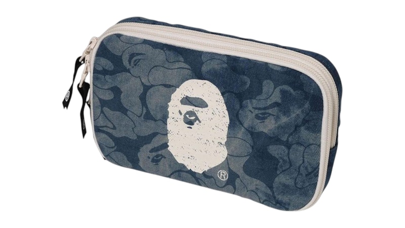 Pre-owned Bape Men's Solid Camo Denim Pouch In Blue/light Indigo