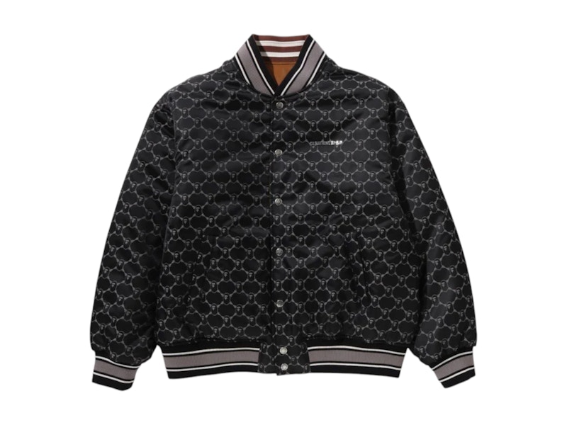 Pre-owned Bape Men's  Solid Camo Jacquard Nylon Reversible Bomber Padded Jacket In Black