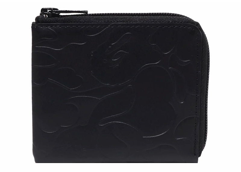 Pre-owned Bape Solid Camo Leather Iii Wallet In Black