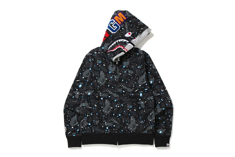 BAPE Space Camo Shark Full Zip Double Hoodie Black Multi