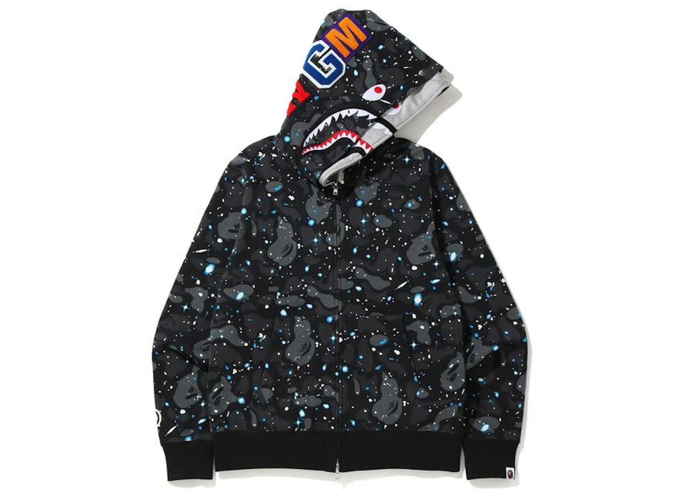 BAPE Space Camo Shark Full Zip Double Hoodie Black Multi Men's