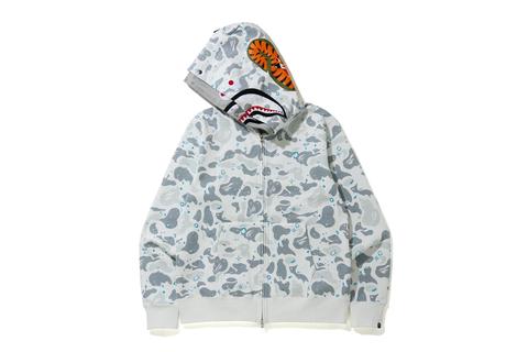 BAPE Space Camo Shark Full Zip Double Hoodie White Multi Men s