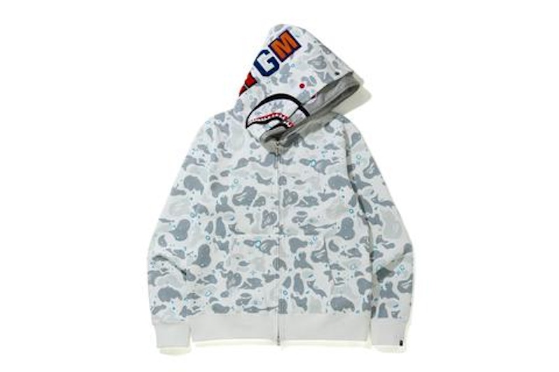 BAPE Space Camo Shark Full Zip Double Hoodie White Multi - SS20 - US