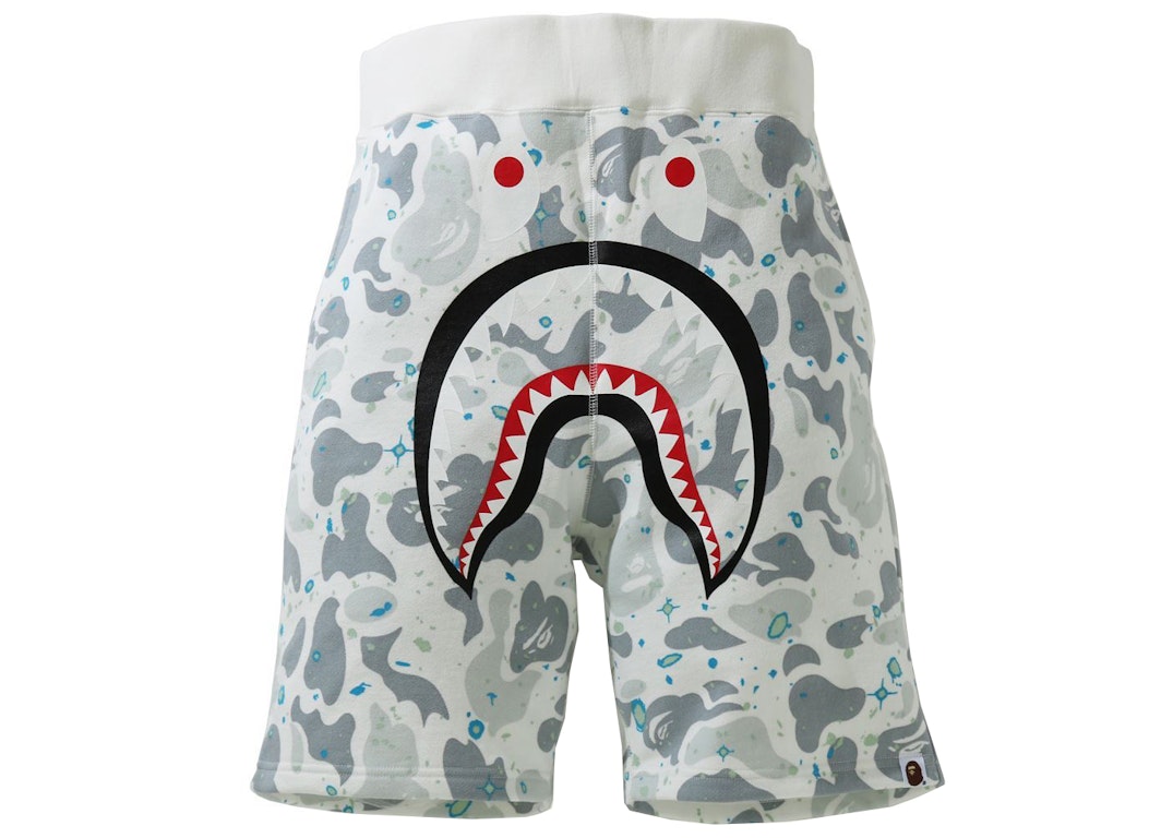 Pre-owned Bape Space Camo Shark Sweat Shorts (ss21) White