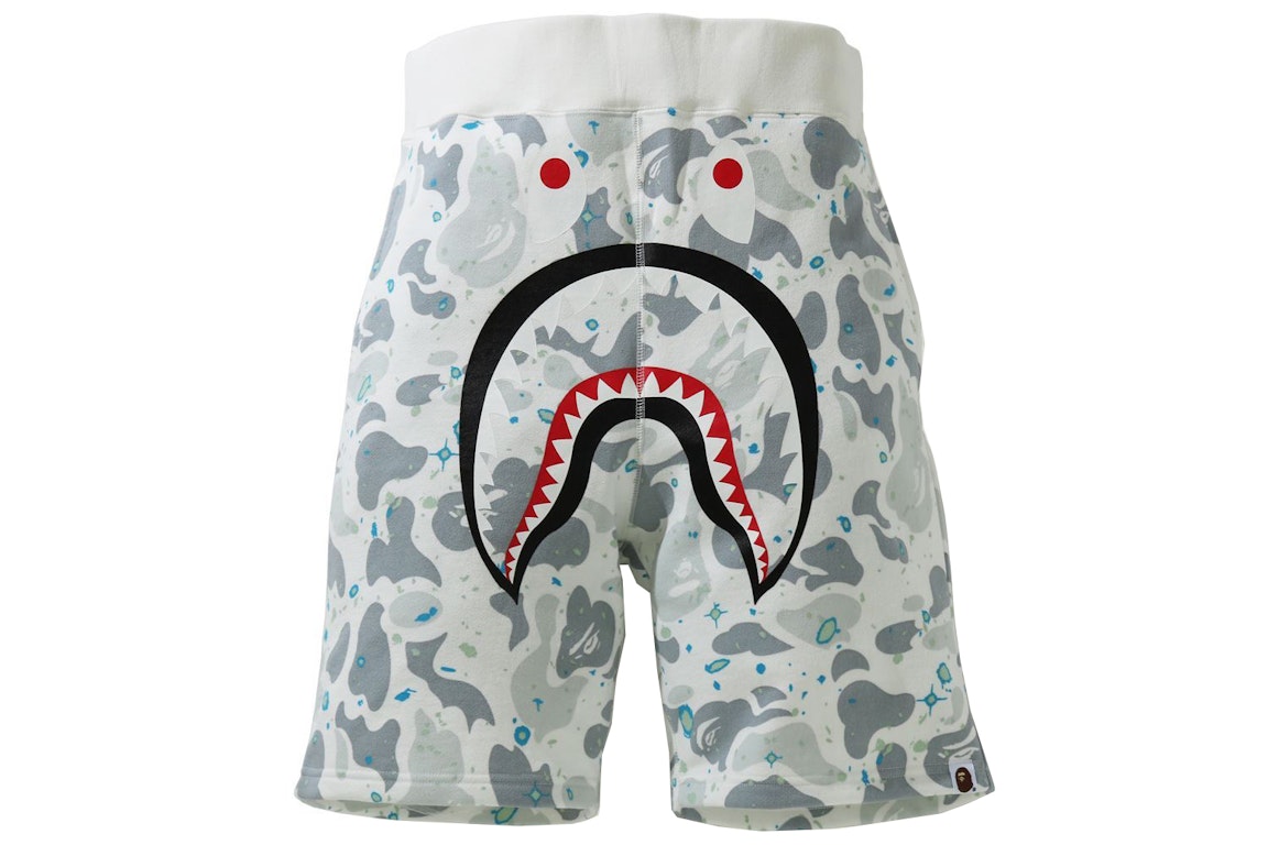 Pre-owned Bape Space Camo Shark Sweat Shorts (ss21) White