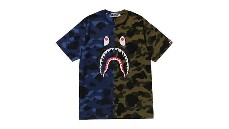 BAPE Split Camo Shark Tee Navy