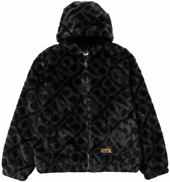 Bape Sport Monogram Fake Fur Hoodie Jacket Black