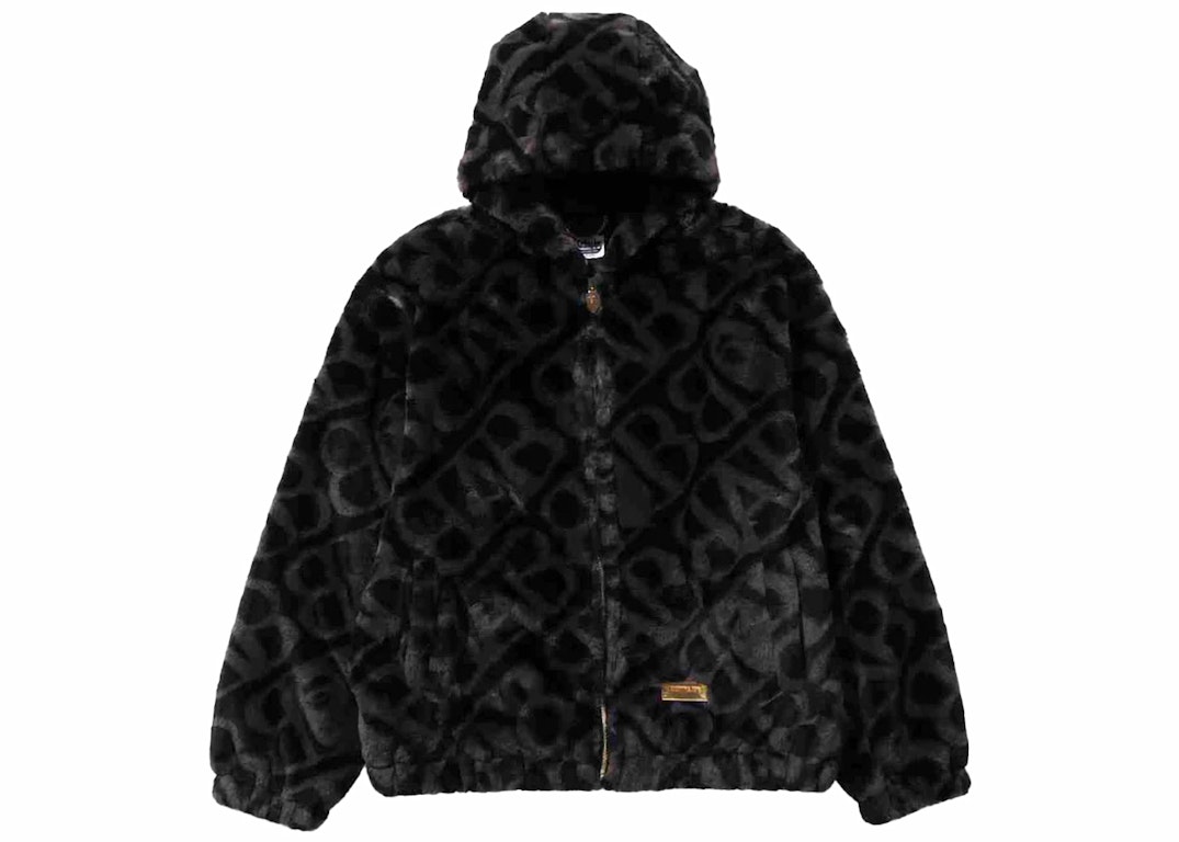 Pre-owned Bape Sport Monogram Fake Fur Hoodie Jacket Black