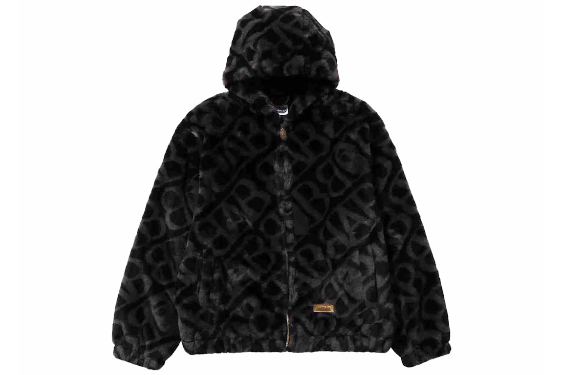Pre-owned Bape Sport Monogram Fake Fur Hoodie Jacket Black