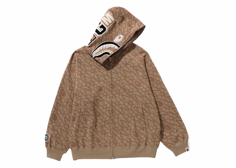 BAPE Sport Monogram Shark Hoodie Beige