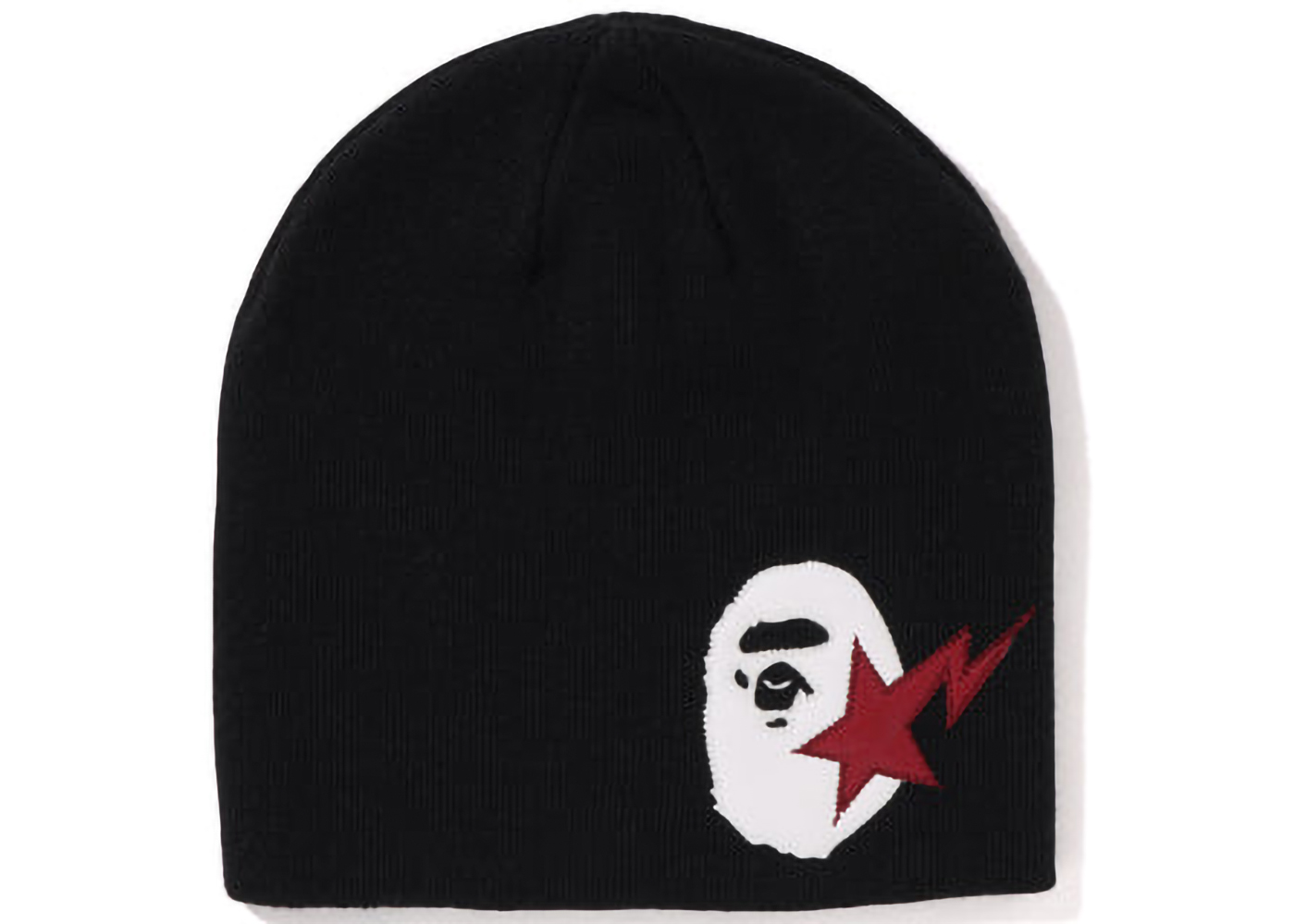 BAPE Sta Ape Head Leather Patched Knit Beanie Black - FW22 - US