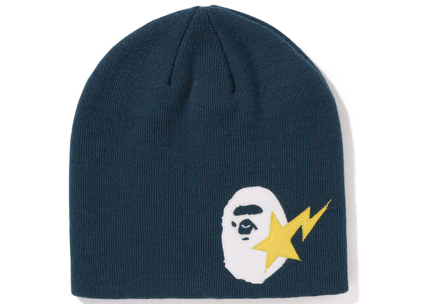 BAPE Sta Ape Head Leather Patched Knit Beanie Navy - FW22 - US