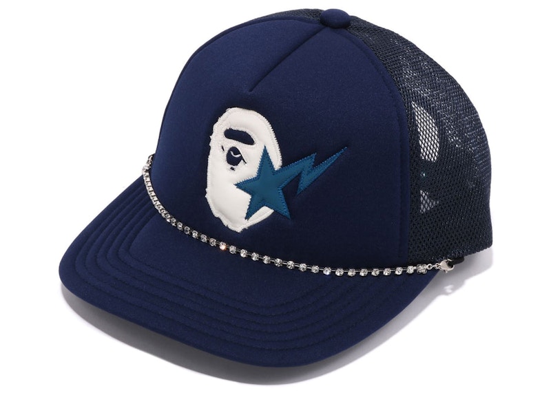 BAPE Sta Ape Head Leather Patched Mesh Cap Blue - FW22 - US