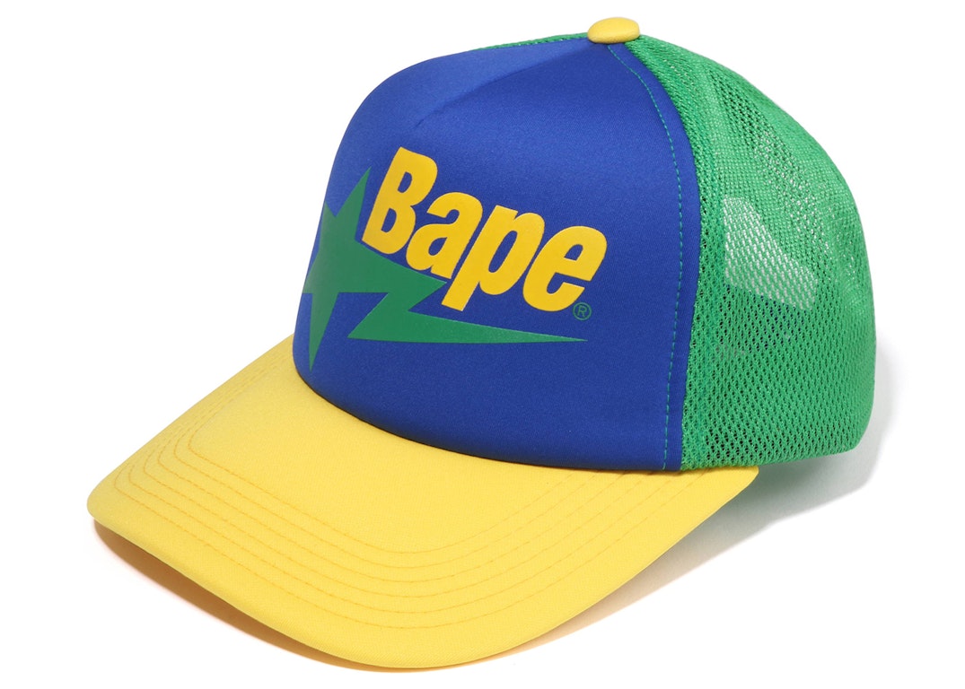 Pre-owned Bape Sta Mesh Cap Yellow Green Blue