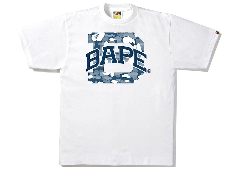 BAPE Stripe ABC Camo Logo Tee White/Navy Men's - SS21 - US