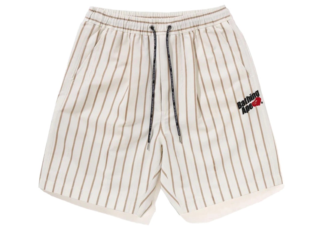Pre-owned Bape Stripe Work Shorts Ivory