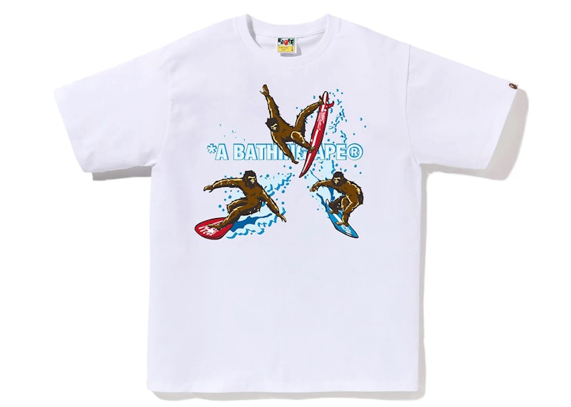 Pre-owned Bape Men's Surfing Apes Tee Shirt In White