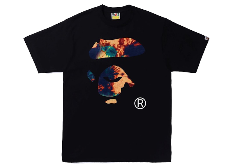 Pre-owned Bape Men's Tie Dye Ape Face Tee Shirt In Black/navy Blue