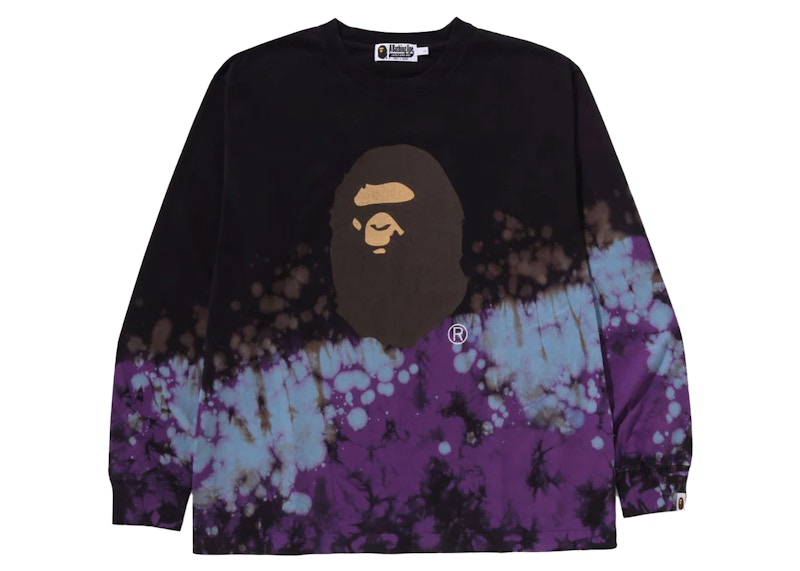 Pre-owned Bape Men's Tie Dye Ape Head Relaxed Fit Long Sleeve Tee Shirt In Black